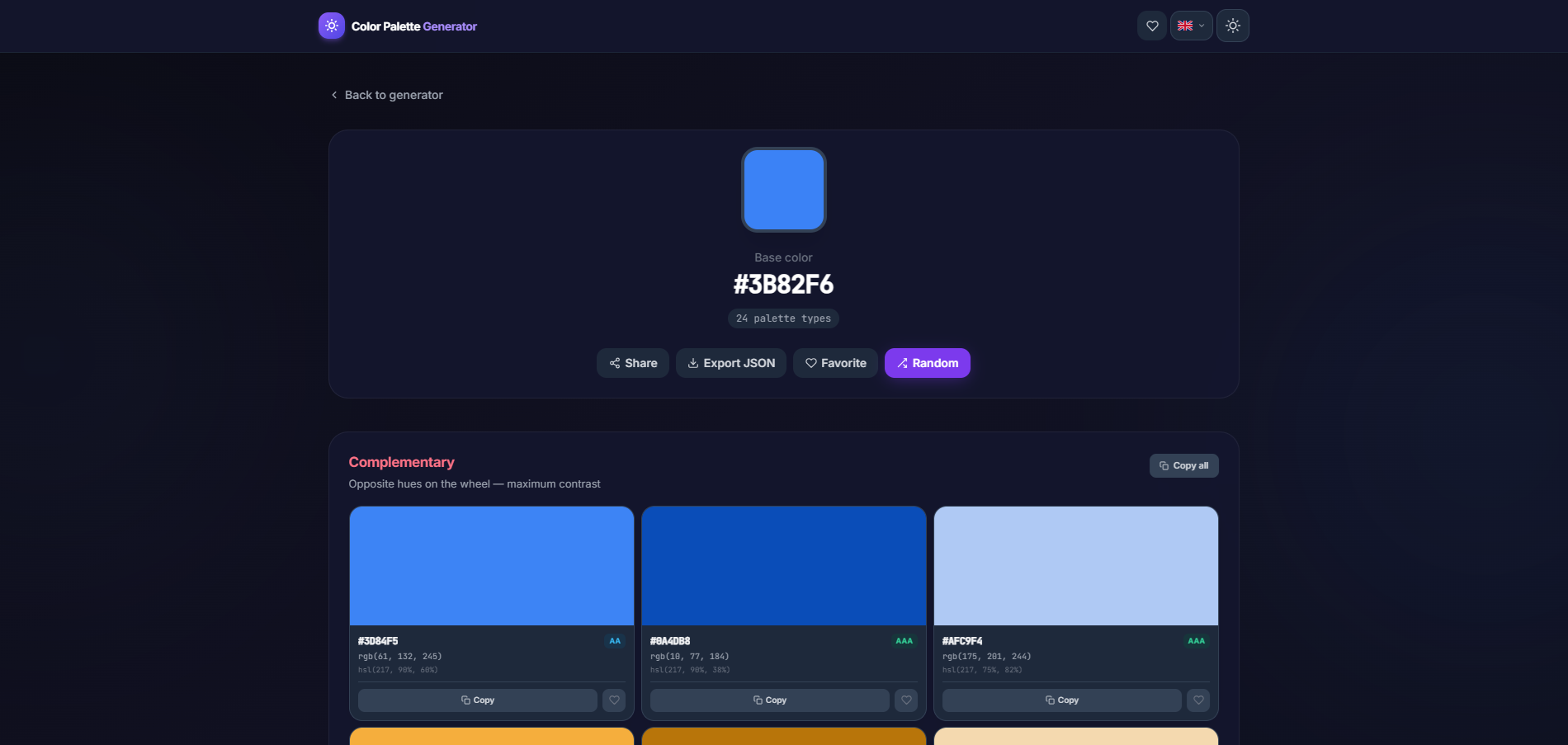 Screenshot of the project Color Palette Generator